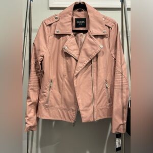 Guess Dusty Pink Faux Leather Jacket Size L New With Tags